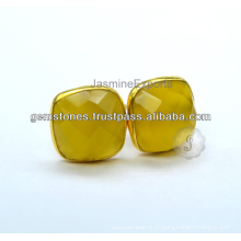 Fornecedor de atacado de semi precioso calcedônia Gemstone Bezel Setting Stud Earring